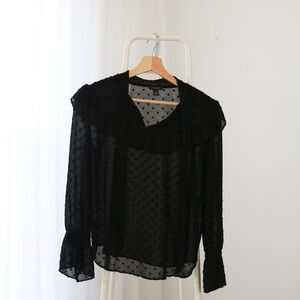 Ann Taylor Clip Dot Ruffle Sleeve Blouse Sheer in size XSP